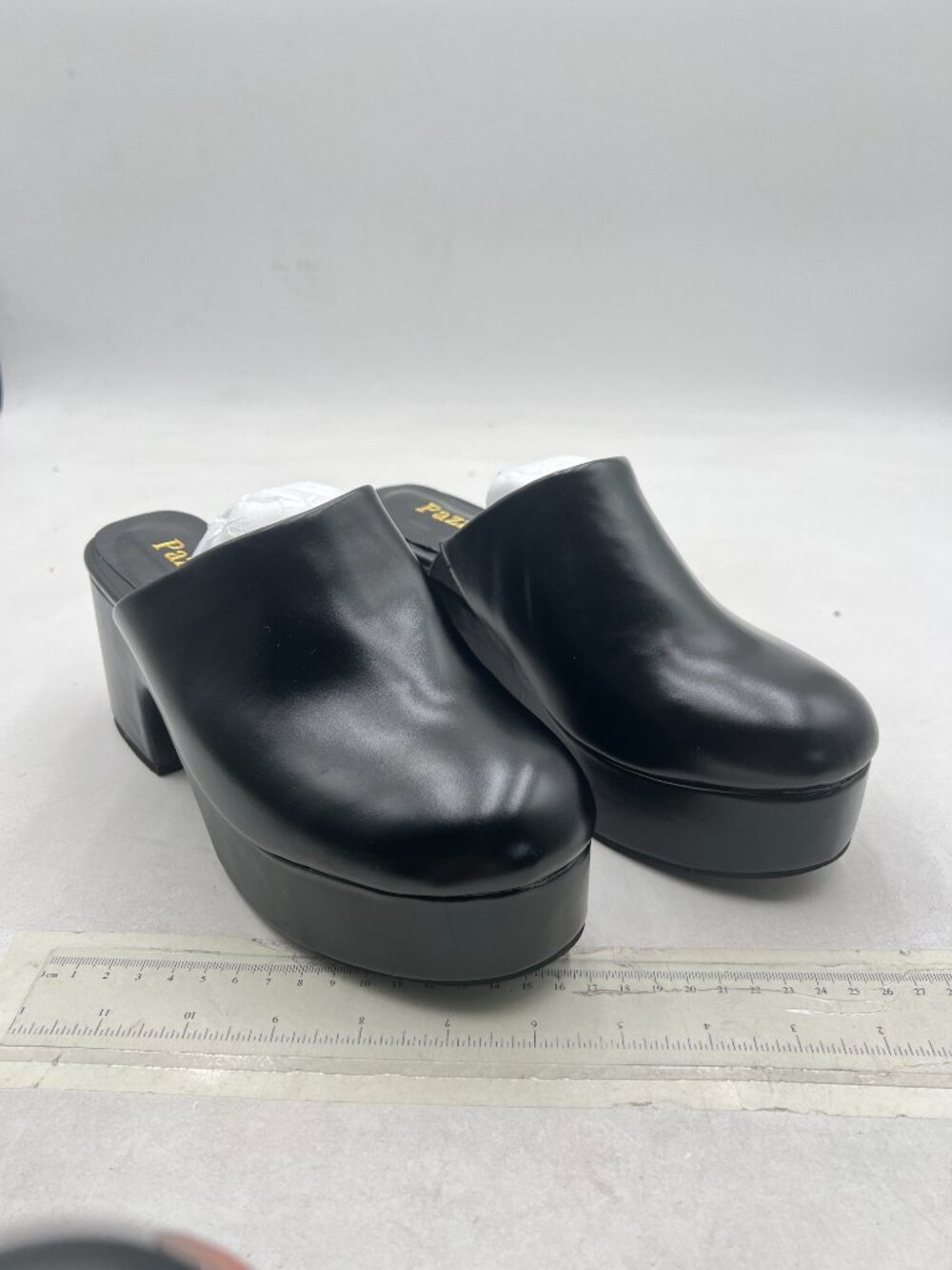 Pazzion Black Platform Round Toe Mule Clogs Slip On Chunky High Heels Slippers - Picture 4 of 8